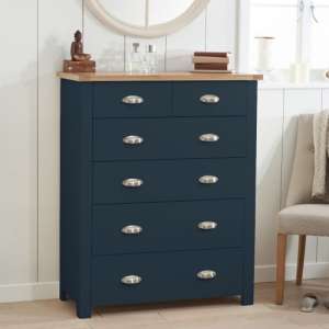Sandra Wooden Chest Of 6 Drawers In Oak And Blue