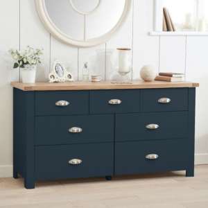 Sandra Wooden Chest Of 7 Drawers In Oak And Blue