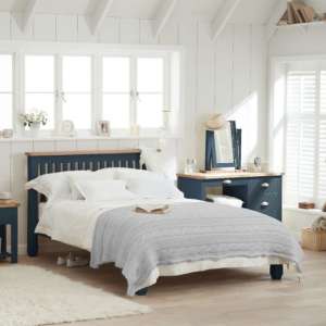 Sandra Wooden Double Bed In Oak And Blue