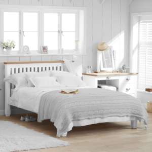 Sandra Wooden King Size Bed In Oak And White