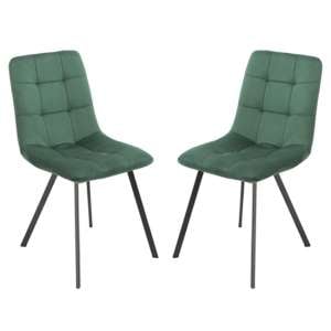 Sandy Squared Green Velvet Dining Chairs In A Pair