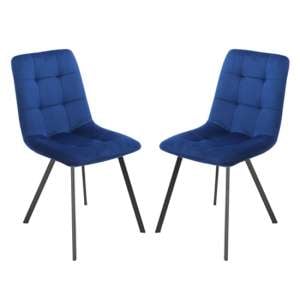 Sandy Squared Navy Blue Velvet Dining Chairs In A Pair