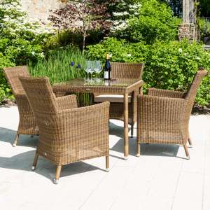 Sanmo Outdoor 810mm Glass Dining Table 4 Square Chairs In Red Pine