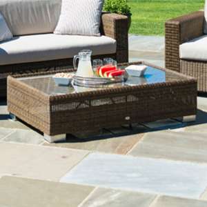 Sanmo Outdoor Clear Glass Top Coffee Table In Red Pine