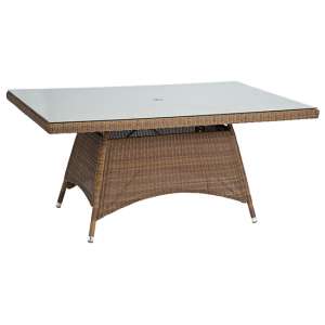 Sanmo Outdoor Rectangular Glass Top Dining Table In Red Pine