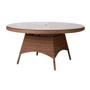 Sanmo Outdoor Round 1500mm Glass Top Dining Table In Red Pine