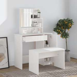Sansa High Gloss Dressing Table With Mirror In White