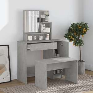 Sansa Wooden Dressing Table With Mirror In Concrete Effect