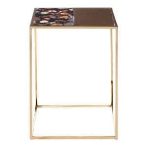 Sauna Square Agate Stone Side Table With Gold Steel Frame