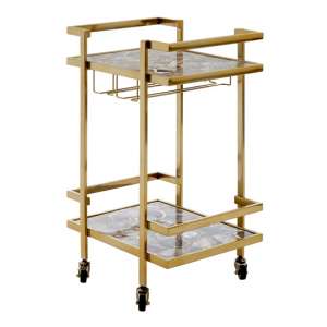 Sansuna Agate Top Drinks Trolley With Gold Frame
