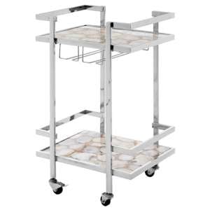 Sansuna White Agate Top Drinks Trolley With Silver Frame