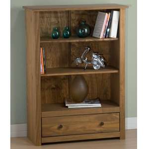 Santiago Wooden Bookcase In Distressed Pine With 1 Drawer