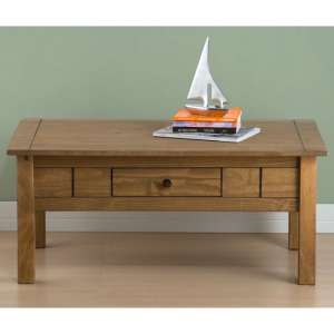 Santiago Coffee Table In Distressed Pine With 1 Drawer