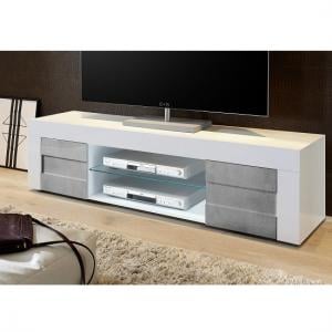 Santino TV Stand Large In White High Gloss And Grey And 2 Doors
