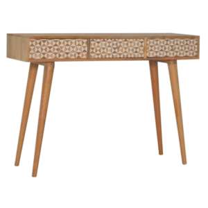 Sarina Wooden Console Table In Oak Ish And White Inlay