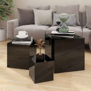 Sarki High Gloss Set Of 3 Cube Side Tables In Black