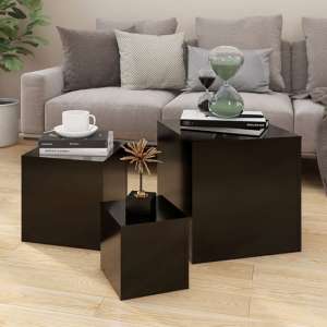 Sarki Wooden Set Of 3 Cube Side Tables In Black