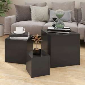 Sarki Wooden Set Of 3 Cube Side Tables In Grey