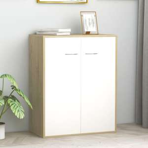 Sassy Wooden Sideboard With 2 Doors In White And Sonoma Oak