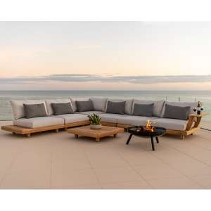Sauchie Outdoor Corner Lounge Set In Light Grey With Coffee Table