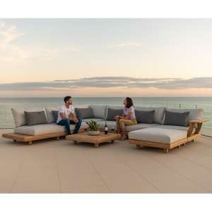 Sauchie Outdoor Corner Lounge Set In Light Grey With Ottoman
