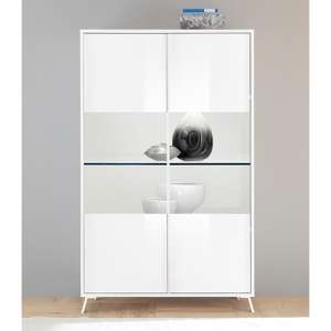 Saul High Gloss Display Cabinet With 2 Doors In White And LED