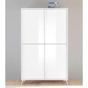 Saul High Gloss Highboard With 4 Doors In White