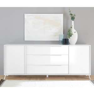 Saul High Gloss Sideboard With 2 Doors 3 Drawers In White