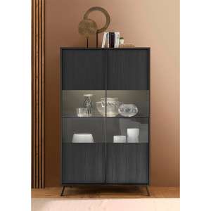 Saul Wooden Display Cabinet In Black Ash With 2 Doors And LED