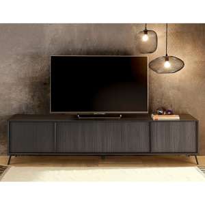 Saul Wooden Lowboard TV Stand With 4 Doors In Black Ash