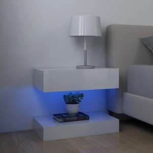 Sauts High Gloss Bedside Cabinet In White With LED Lights