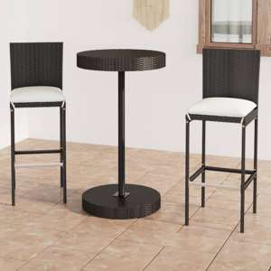Sautu Poly Rattan Garden Bar Table With 2 Stools In Black