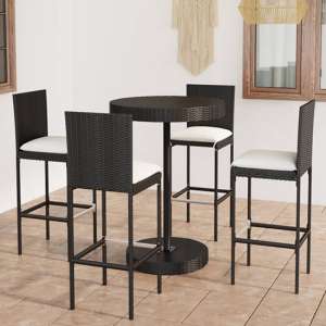 Sautu Poly Rattan Garden Bar Table With 4 Stools In Black