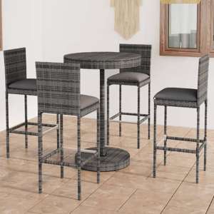 Sautu Poly Rattan Garden Bar Table With 4 Stools In Grey