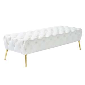 Savannah Velvet Seating Bench In White With Gold Legs