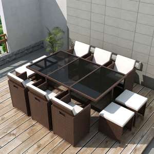 Savir Rattan Outdoor 10 Seater Dining Set With Cushion In Brown