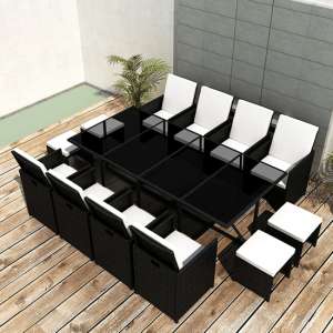 Savir Rattan Outdoor 12 Seater Dining Set With Cushion In Black