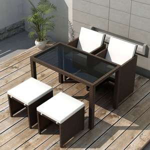 Savir Rattan Outdoor 4 Seater Dining Set With Cushion In Brown