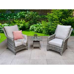 Savvy Weave 3 Piece High Back Lounge Set With Table In Grey