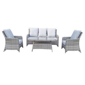 Savvy Weave 5 Seater Sofa Set With High Coffee Table In Natural