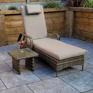 Saxen Weave Sunlounger With Drinks Table In Natural