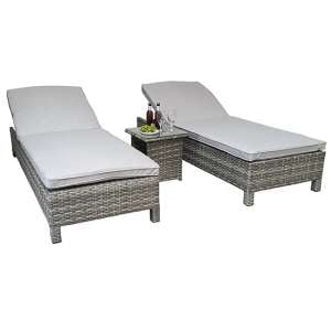 Sayer Weave Pair Of Sun Loungers With Table In Grey