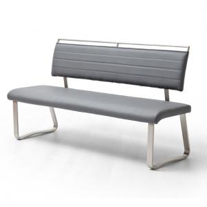 Scala Dining Bench In Grey PU And Brushed Stainless Steel