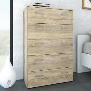 Scalia Wooden Chest Of Drawers In Oak With 5 Drawers