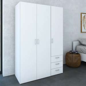 Scalia Wooden Wardrobe In White With 3 Doors And 3 Drawers