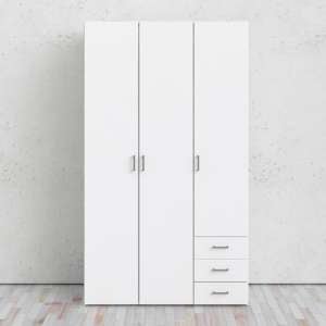 Scalia Wooden Wardrobe In White With 3 Doors 3 Drawers