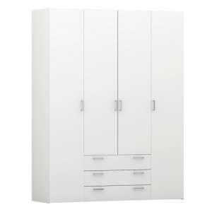 Scalia Wooden Wardrobe In White With 4 Doors 3 Drawers
