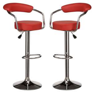 Scalo Red Faux Leather Gas Lift Bar Chairs In Pair