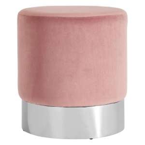 Sceptrum Round Velvet Stool With Silver Steel Base In Pink