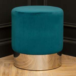 Sceptrum Round Velvet Stool With Silver Steel Base In Teal